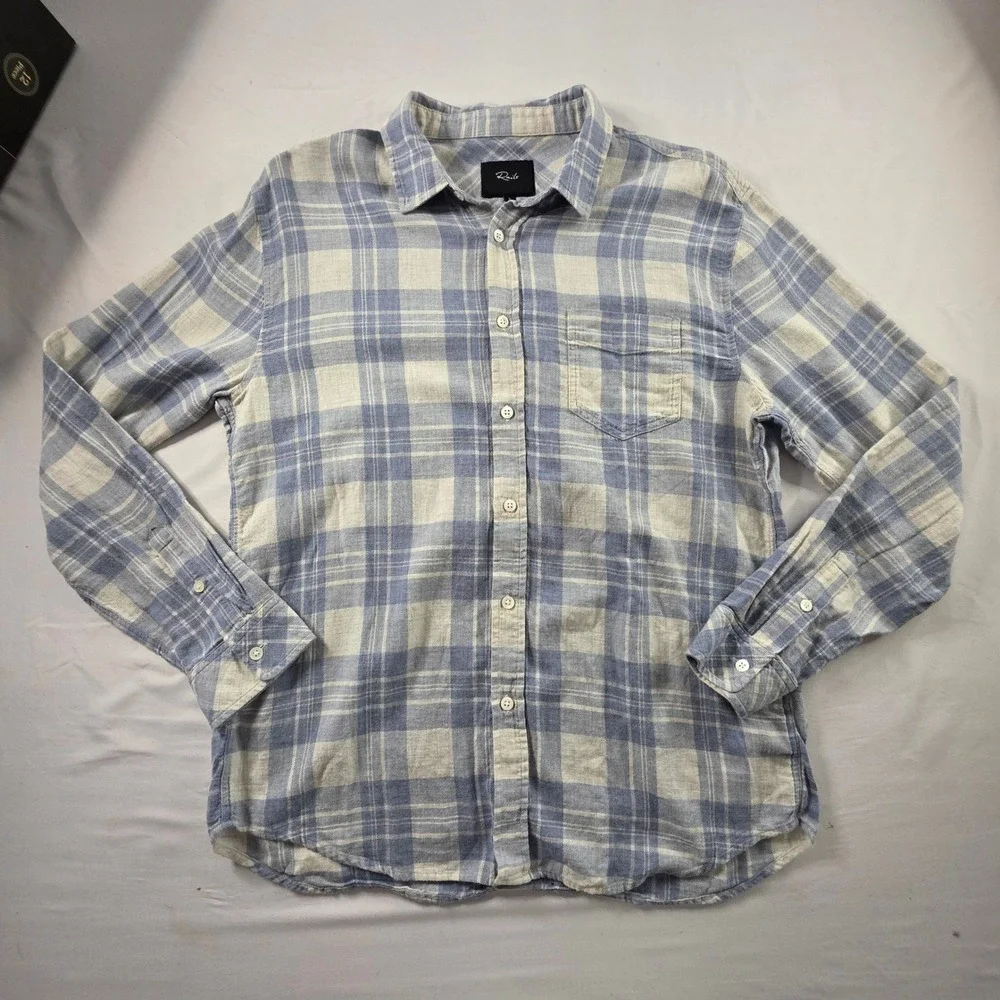 Rails Wyatt Button Down Plaid Shirt Cotton Blue Grey Large Minimalist‎ Outdoor